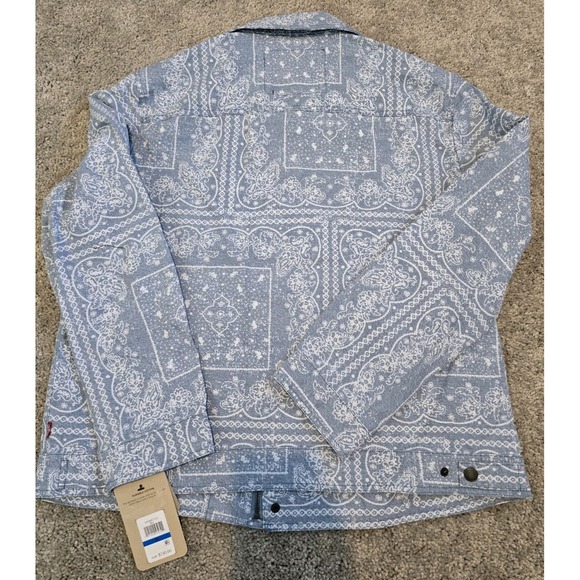 Levi's Lightweight Trucker Shirt Jacket Denim Light Blue Bandana Men's Size XL - Picture 9 of 16